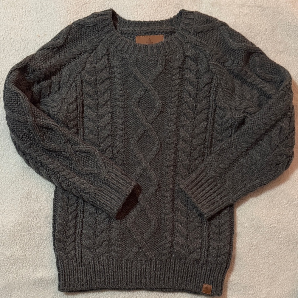 Kids Charcoal Cable Knit Crewneck Sweater.